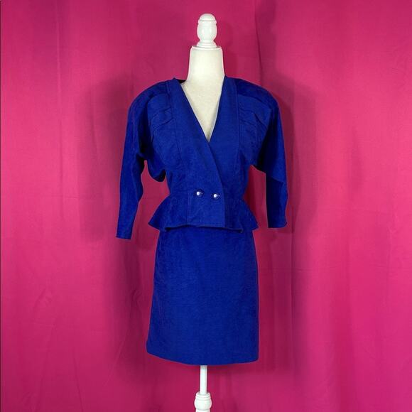 Vintage 80s Blondie and Me bluish purple peplum skirt suit set, size 7 - Picture 1 of 12